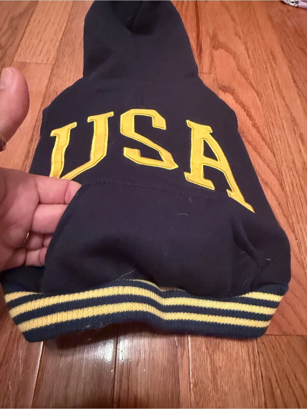 Pet Navy Hoodie with Yellow USA Appliqué